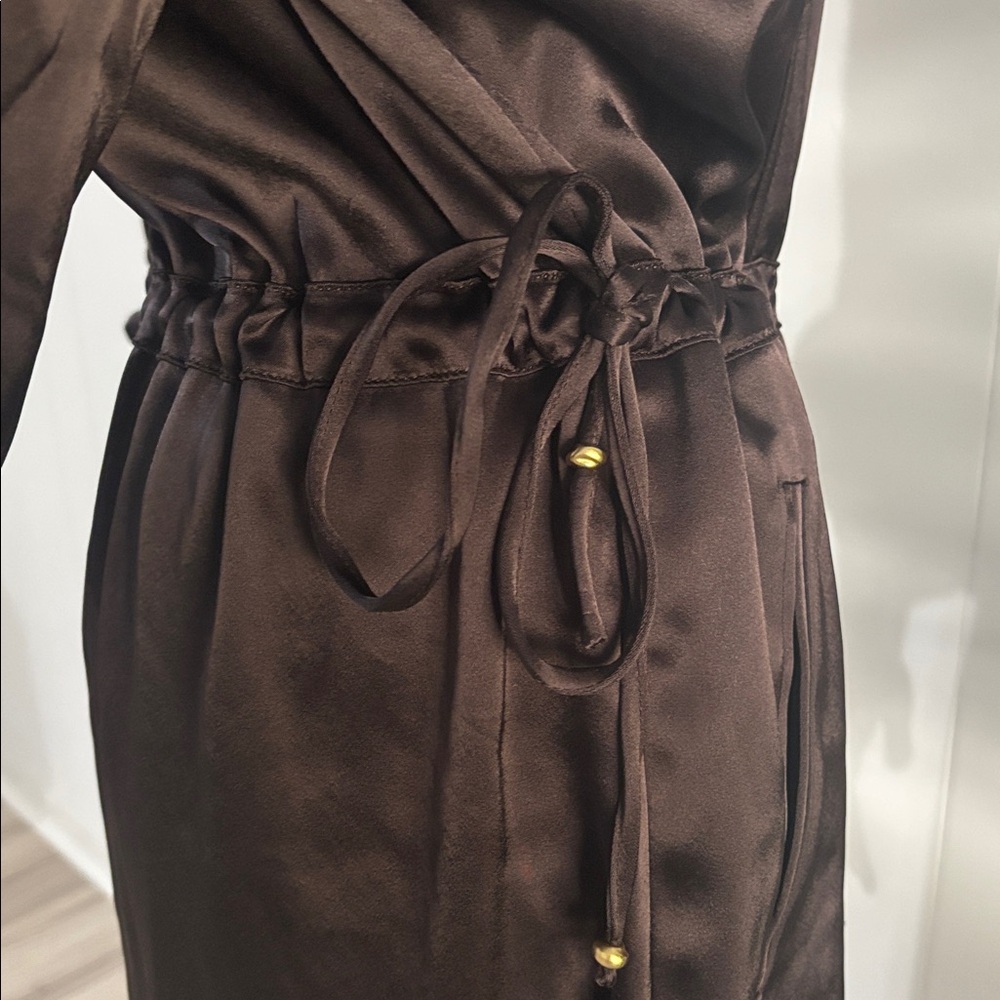 St. John Black Satin‎ Button Down 3/4 sleeves Midi Dress Size 10 - Picture 10 of 16
